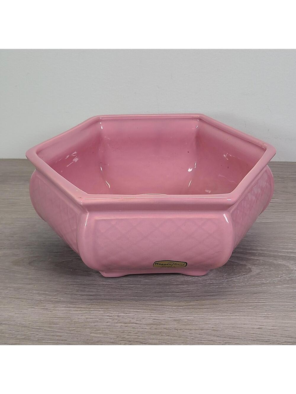 Haeger Floral USA Ceramic Planter Hexagon Basket Weave Pink